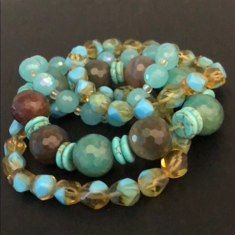 FACETED STONE TURQUOISE GOLD DEEP PURPLE STRETCH